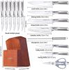 Kitchen Knife Set; Cookit 15 Piece Knife Sets with Block Chef Knife Stainless Steel Hollow Handle Cutlery with Manual Sharpener