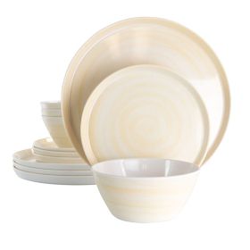 Elama Crafted Clay 12 Piece Lightweight Melamine Dinnerware Set in Cream