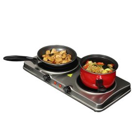 MegaChef Electric Easily Portable Heavy Duty Lightweight Dual Size Infrared Burner Cooktop Buffet Range in Sleek Steel