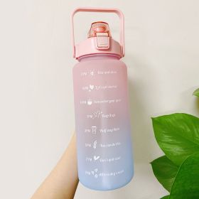 2L Large Capacity Water Bottle With Bounce Cover Time Scale Reminder Frosted Cup With Cute Stickers For Outdoor Sports Fitness (Color: Pink 1)